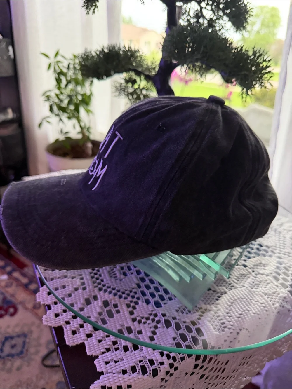 CAT MOM Embroidered Distressed Baseball Cap - Gray